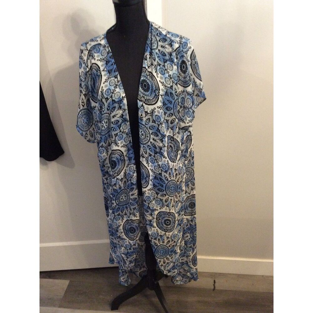 Torrid Blue Print Long Kimono Shrug Bolero Duster Kaftan Open Front 0